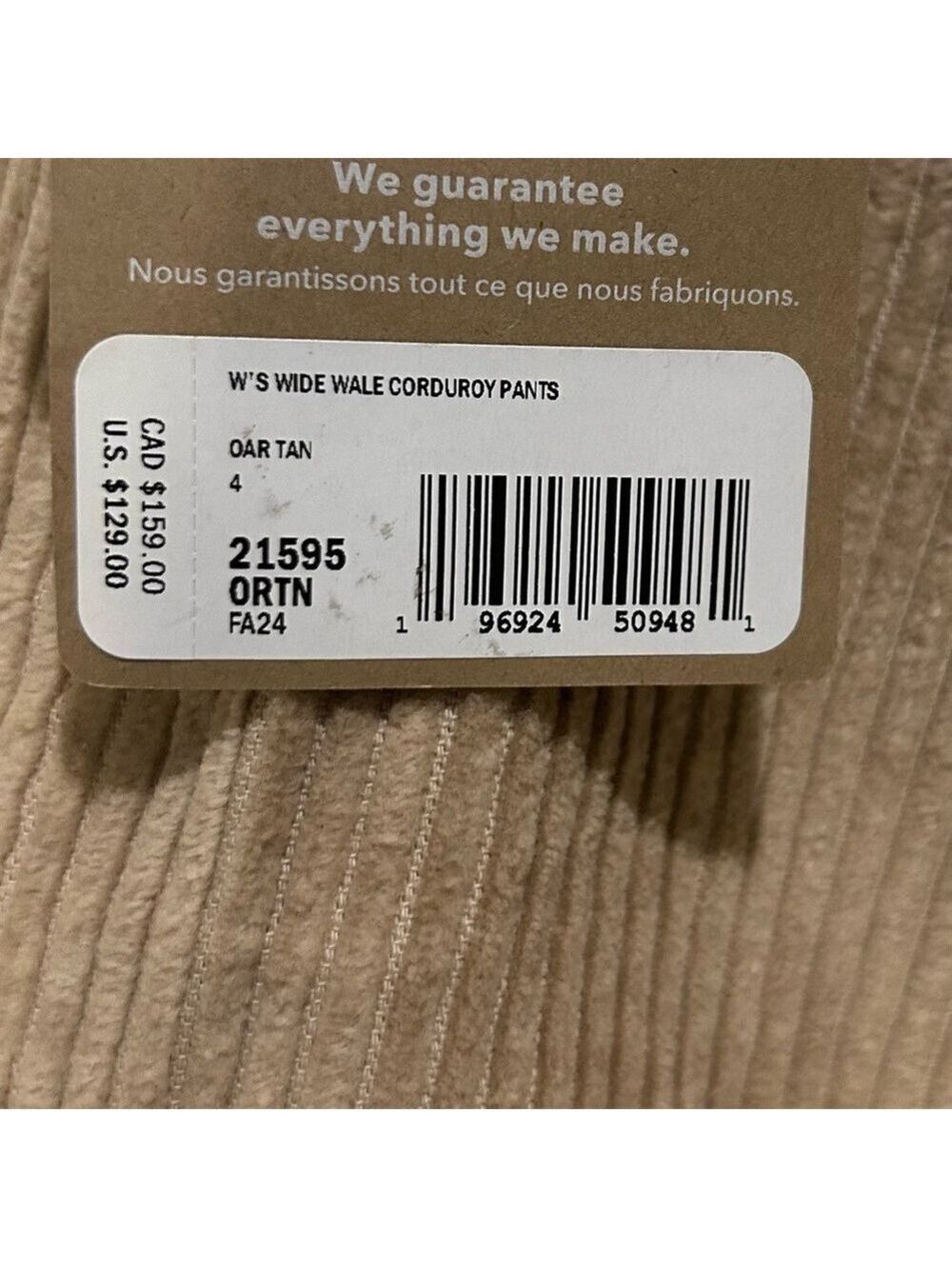 Patagonia Women’s Wide-Leg Corduroy Pants 4 – Oar Tan – NWT - Picture 6 of 6